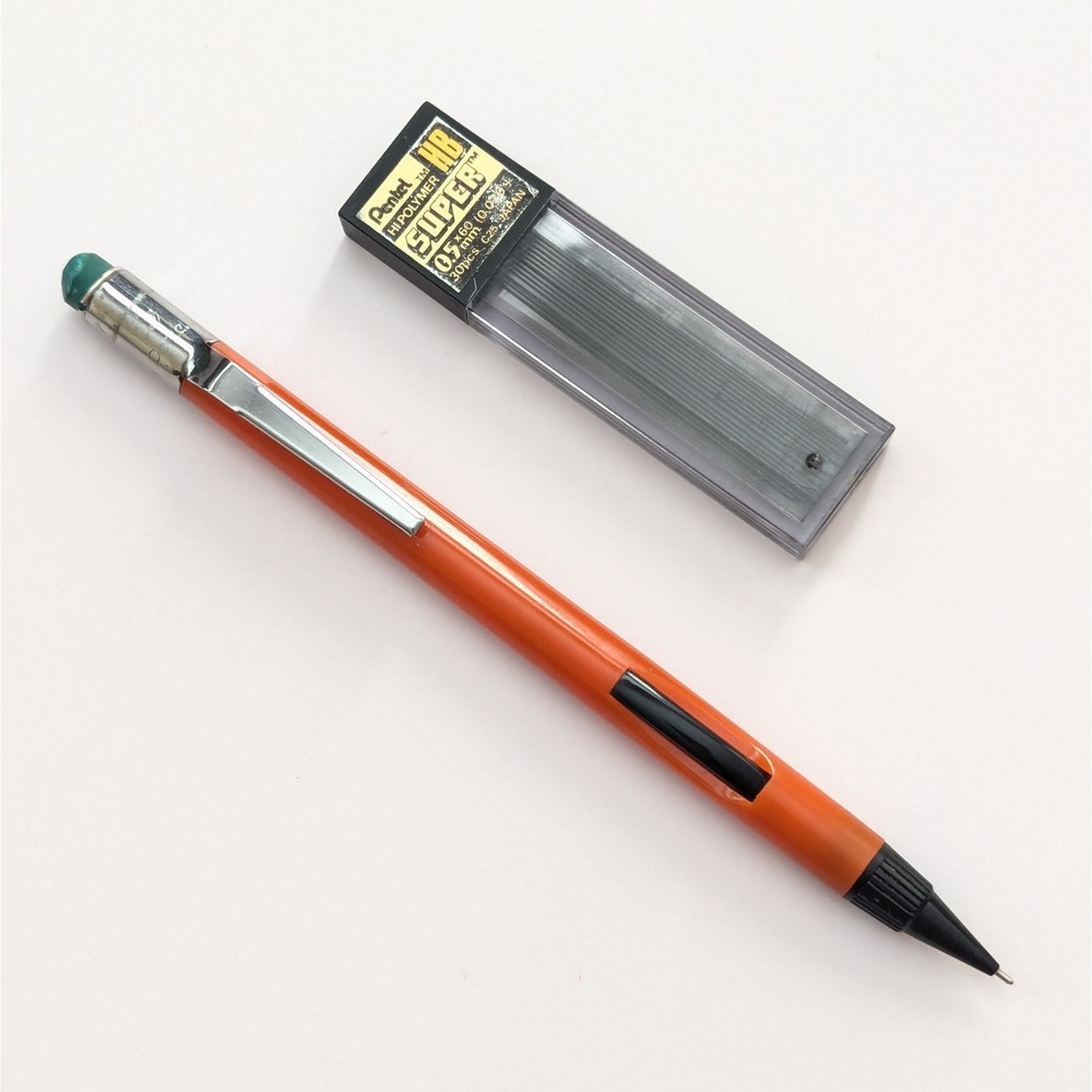 Pentel PD345 0.5mm Orange Mechanical Pencil Japan Vintage + Lead Refill